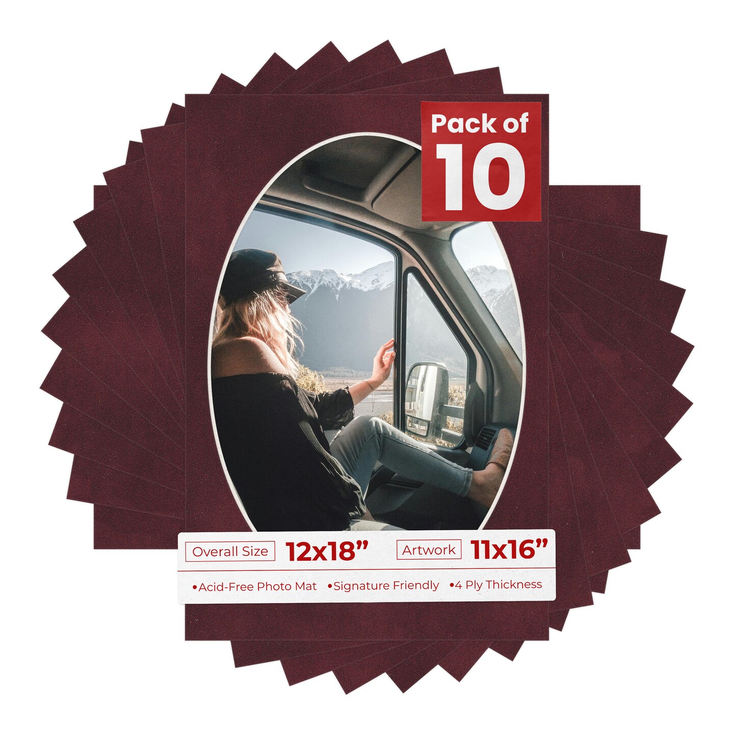 Dark Red Suede Mat Board for 12x18 Frames - Oval Opening for 11x16 Photos