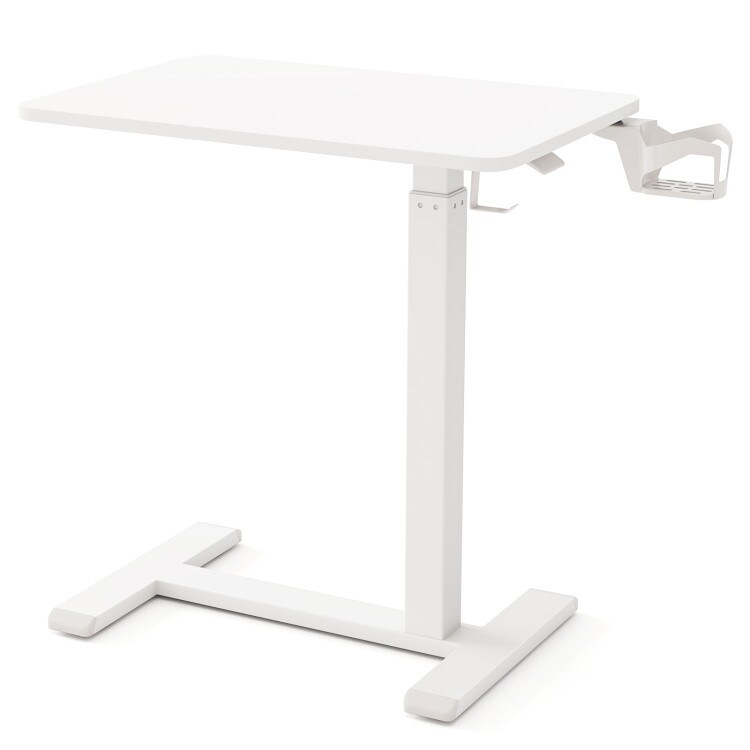 Height Adjustable Mobile Overbed Table with Cup Holder Standing and Bedside Use