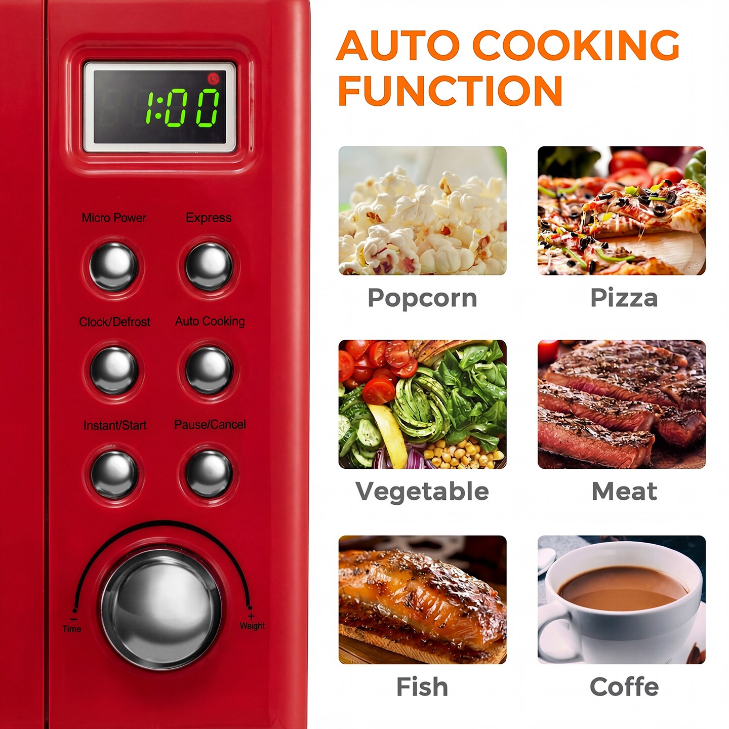 Retro 700W Microwave Oven Countertop with 5 Micro Power Settings and Auto Cook