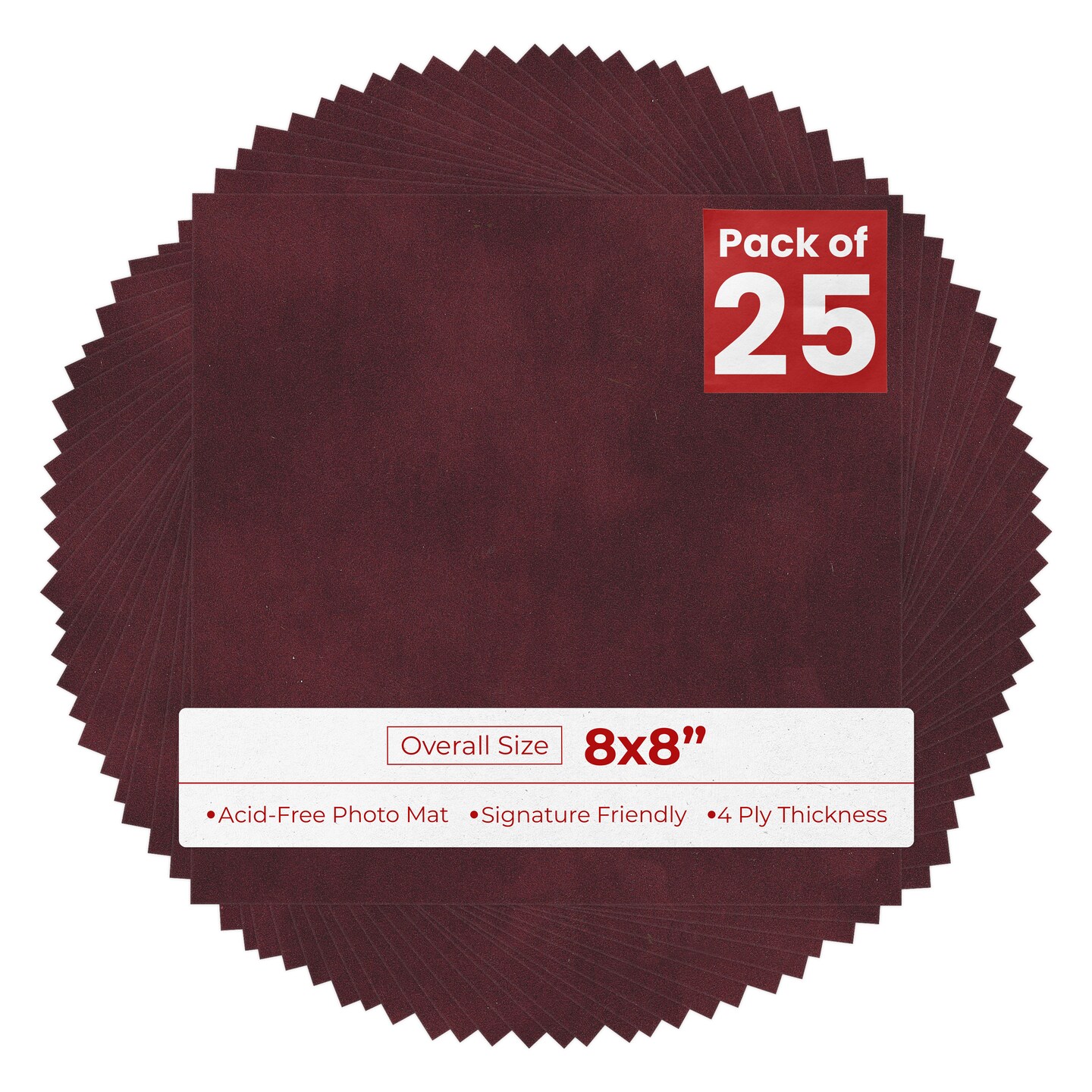 Dark Red Suede 8x8 Uncut Mat Board - Blank Sheets, No Opening