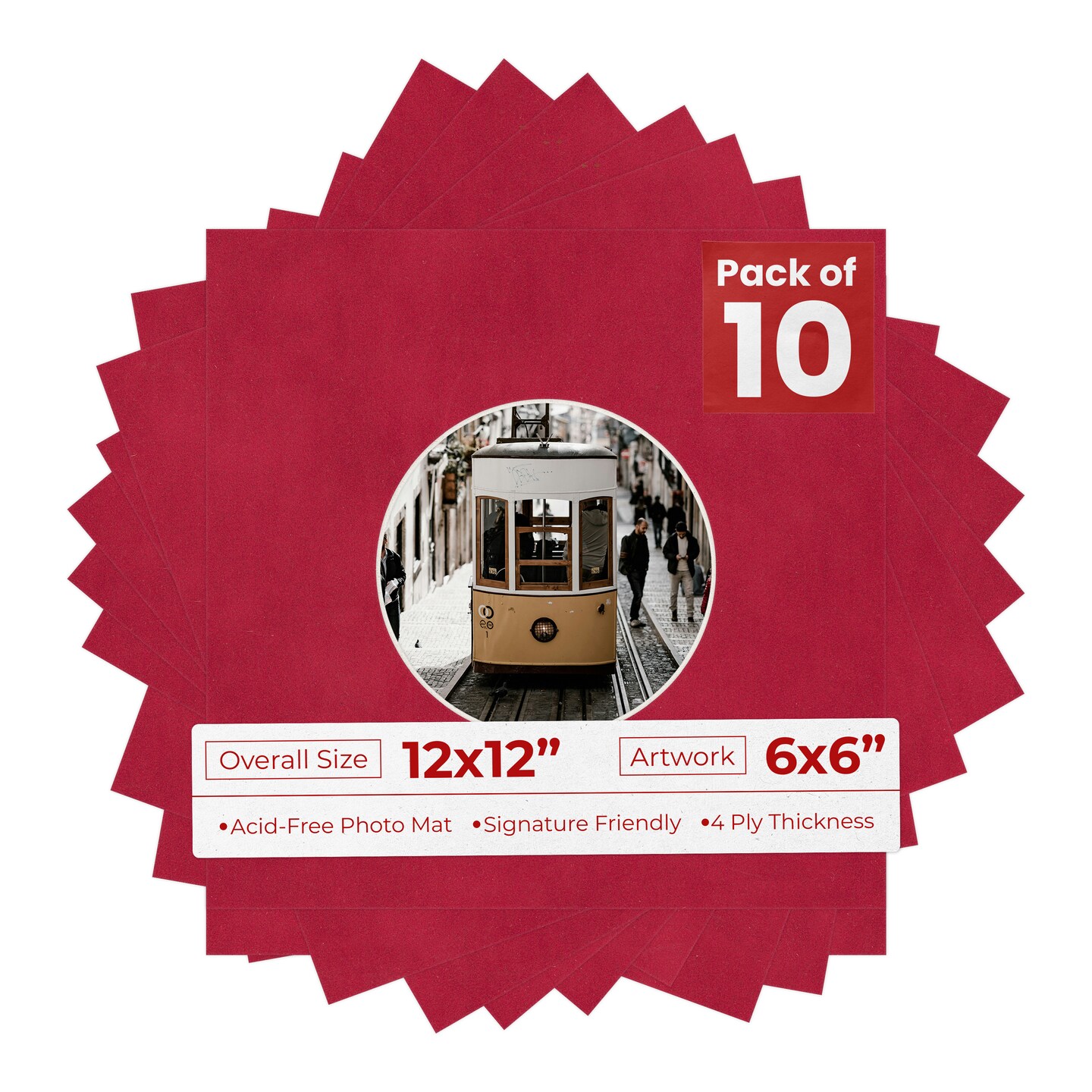 Red Suede Mat Board for 12x12 Frames - Circle Opening for 6x6 Photos