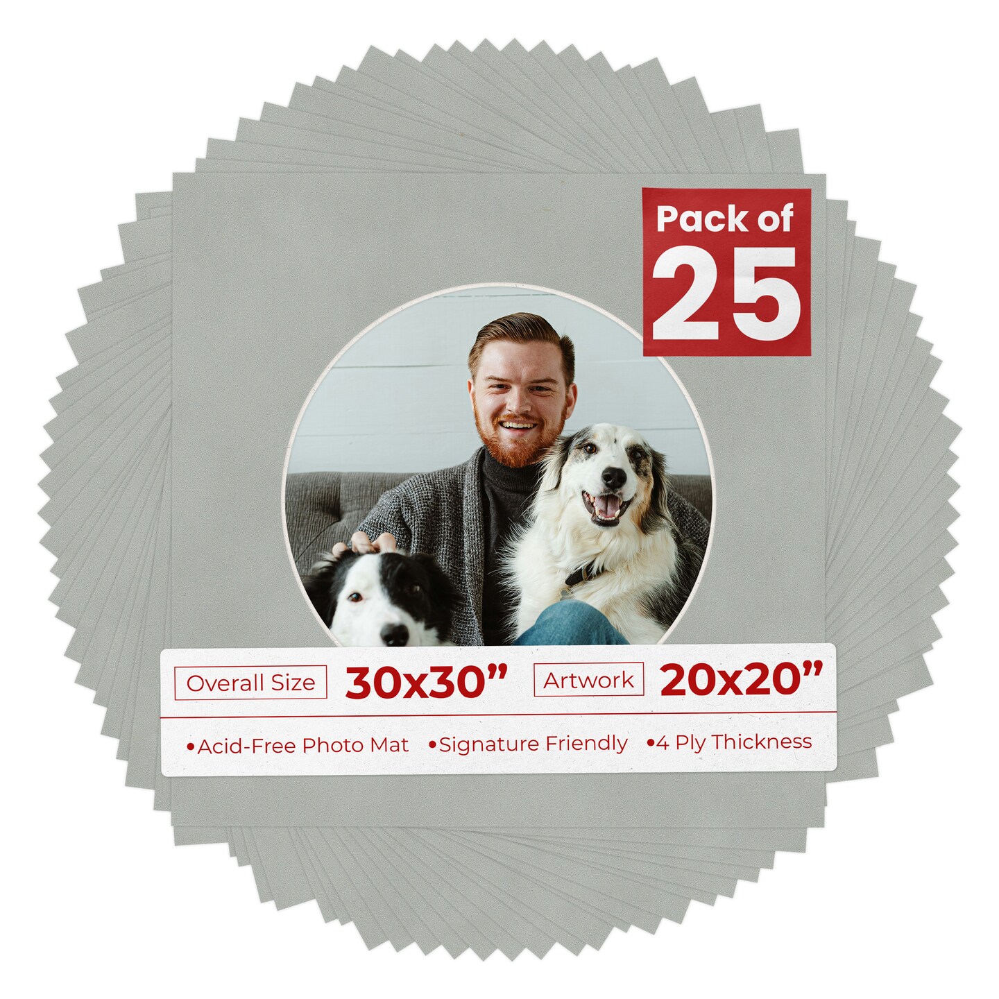 Light Grey Suede Mat Board for 30x30 Frames - Circle Opening for 20x20 ...