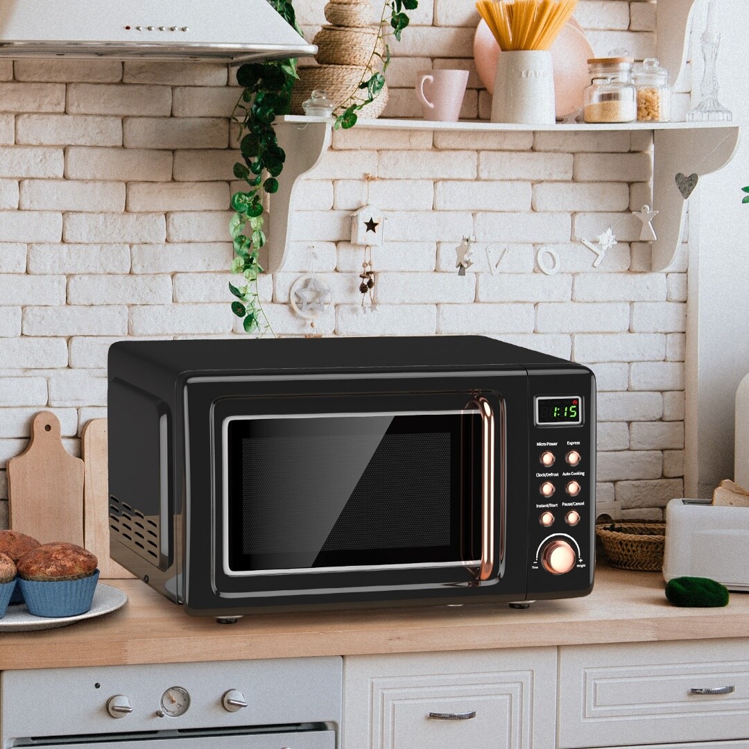 700W Countertop Microwave Oven Retro Style 20L with Auto Cooking & LED Display