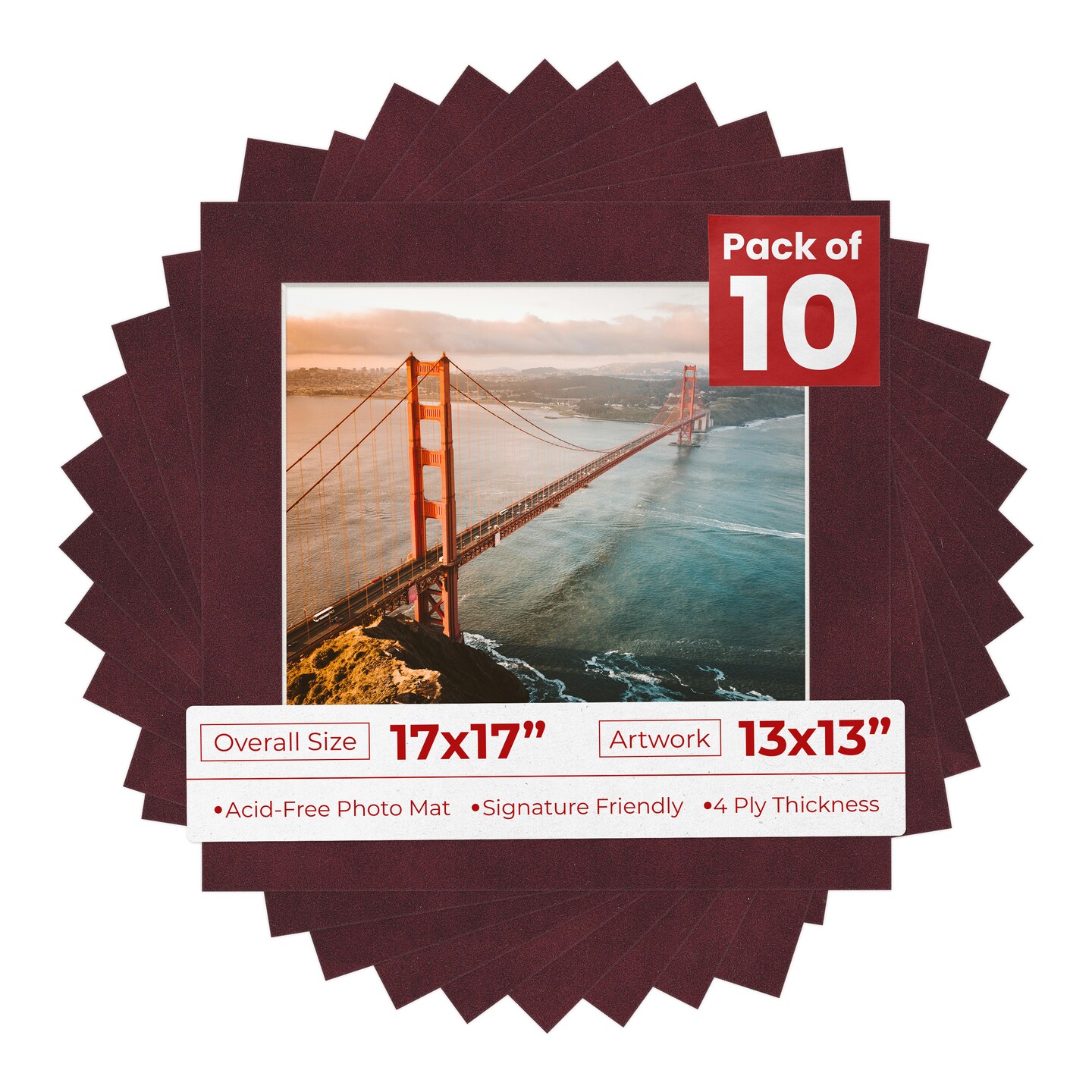 Dark Red Suede Mat Board for 17x17 Frames - Fits 13x13 Photos