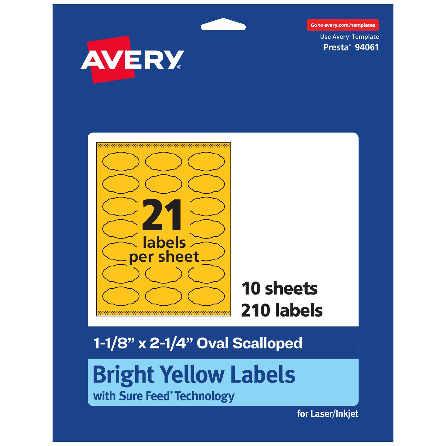 Avery Bright Yellow Paper Labels, 1-1/8" x 2-1/4" Oval Scalloped