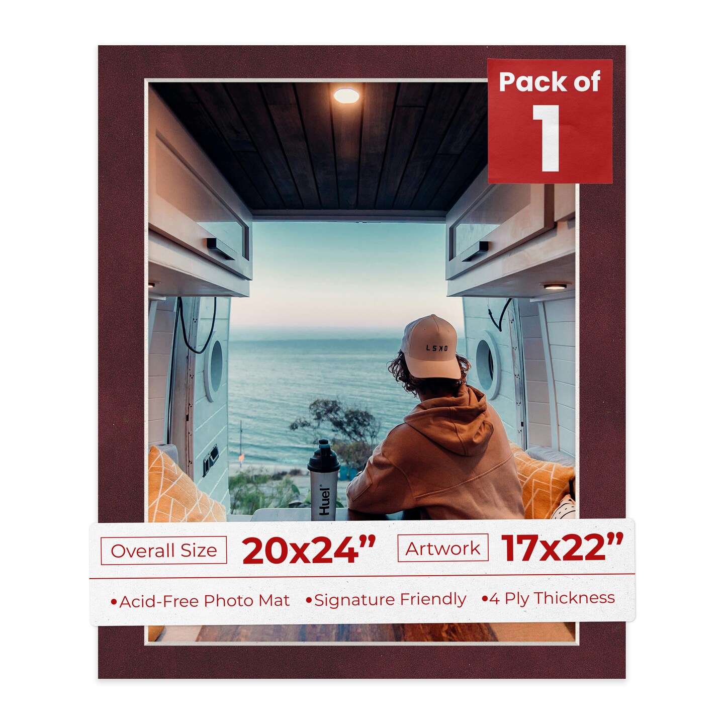 Dark Red Suede Mat Board for 20x24 Frames - Fits 17x22 Photos