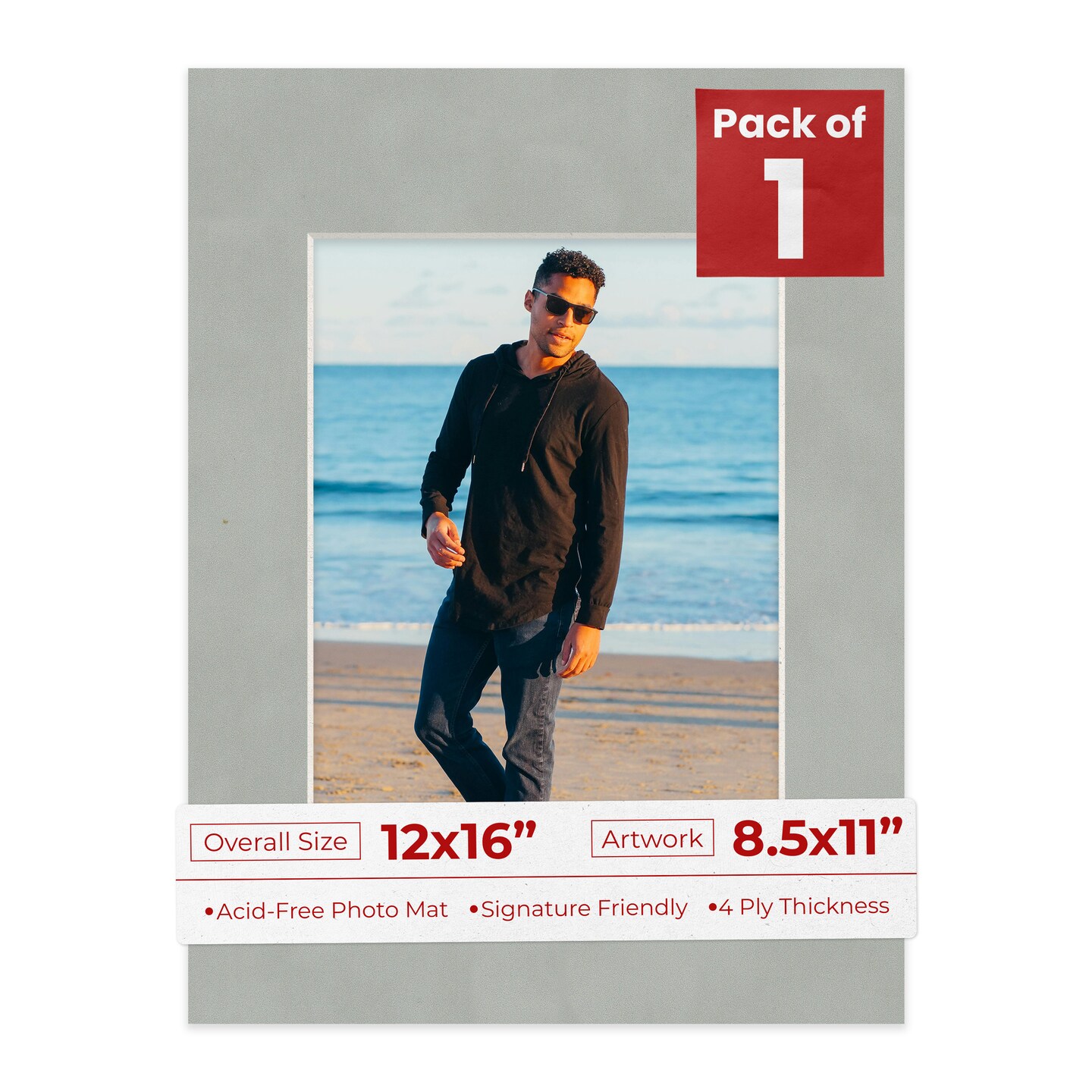 Light Grey Suede Mat Board for 12x16 Frames - Fits 8.5x11 Photos