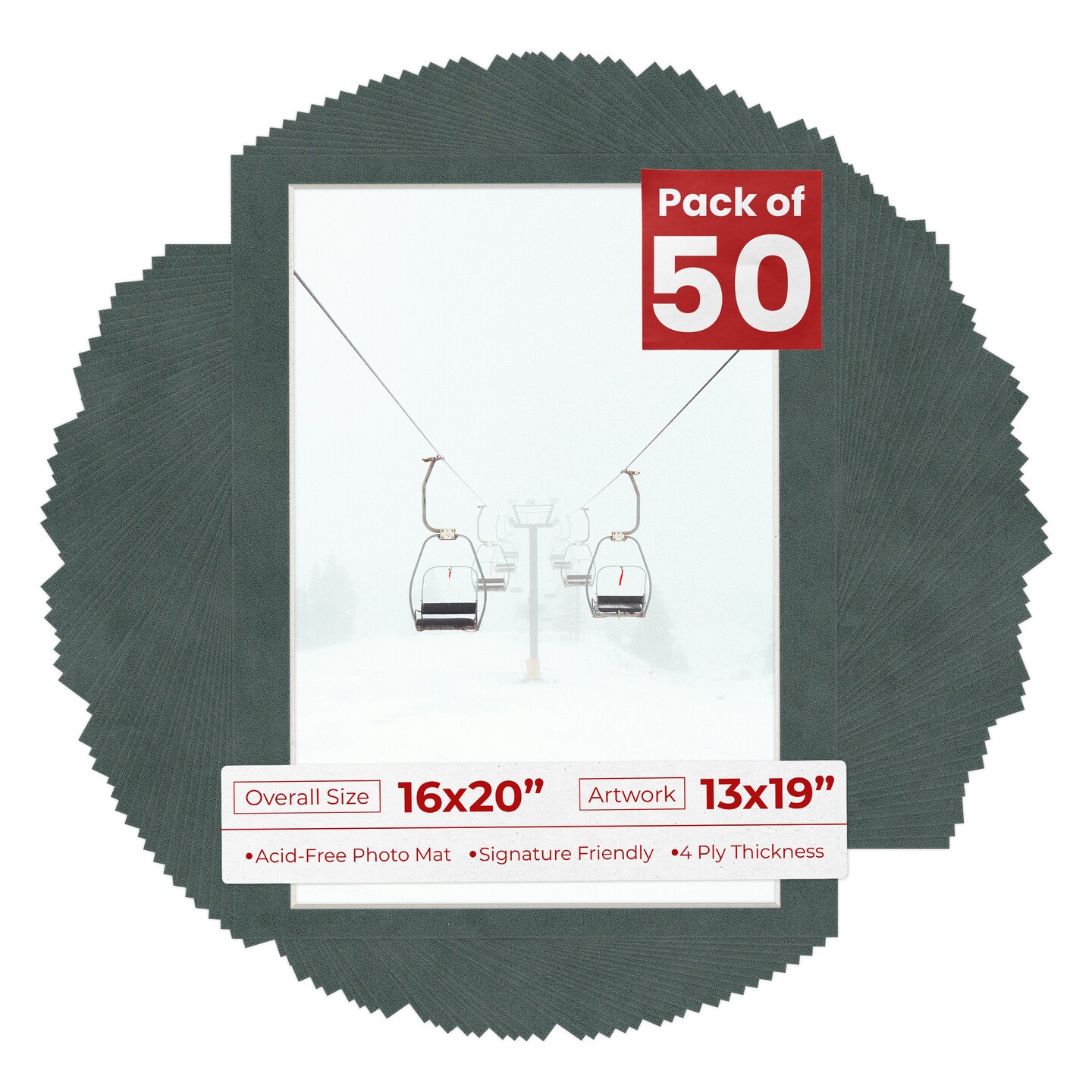 Dark Grey Suede Mat Board for 16x20 Frames - Fits 13x19 Photos