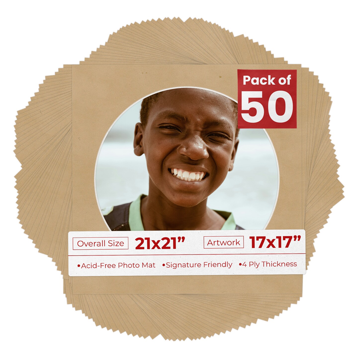 Beige Suede Mat Board for 21x21 Frames - Circle Opening for 17x17 Photos