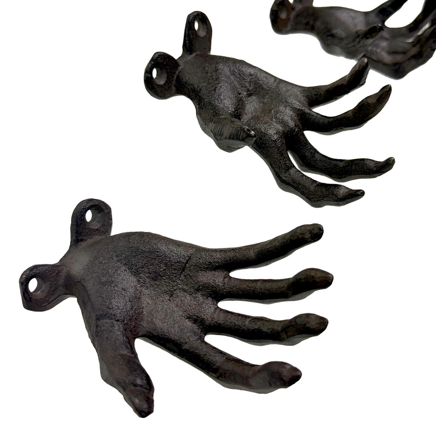 Set of 3 Cast Iron Creepy Hand Wall Hooks Gothic Horror Decor 3D Hands