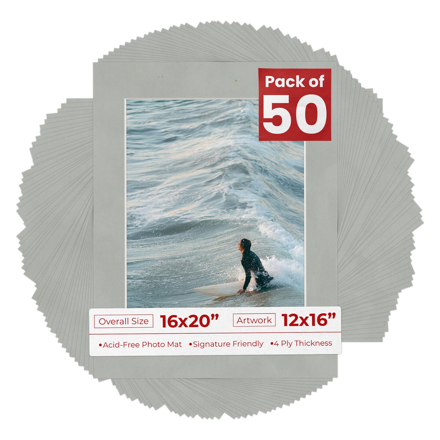 Light Grey Suede Mat Board for 16x20 Frames - Fits 12x16 Photos