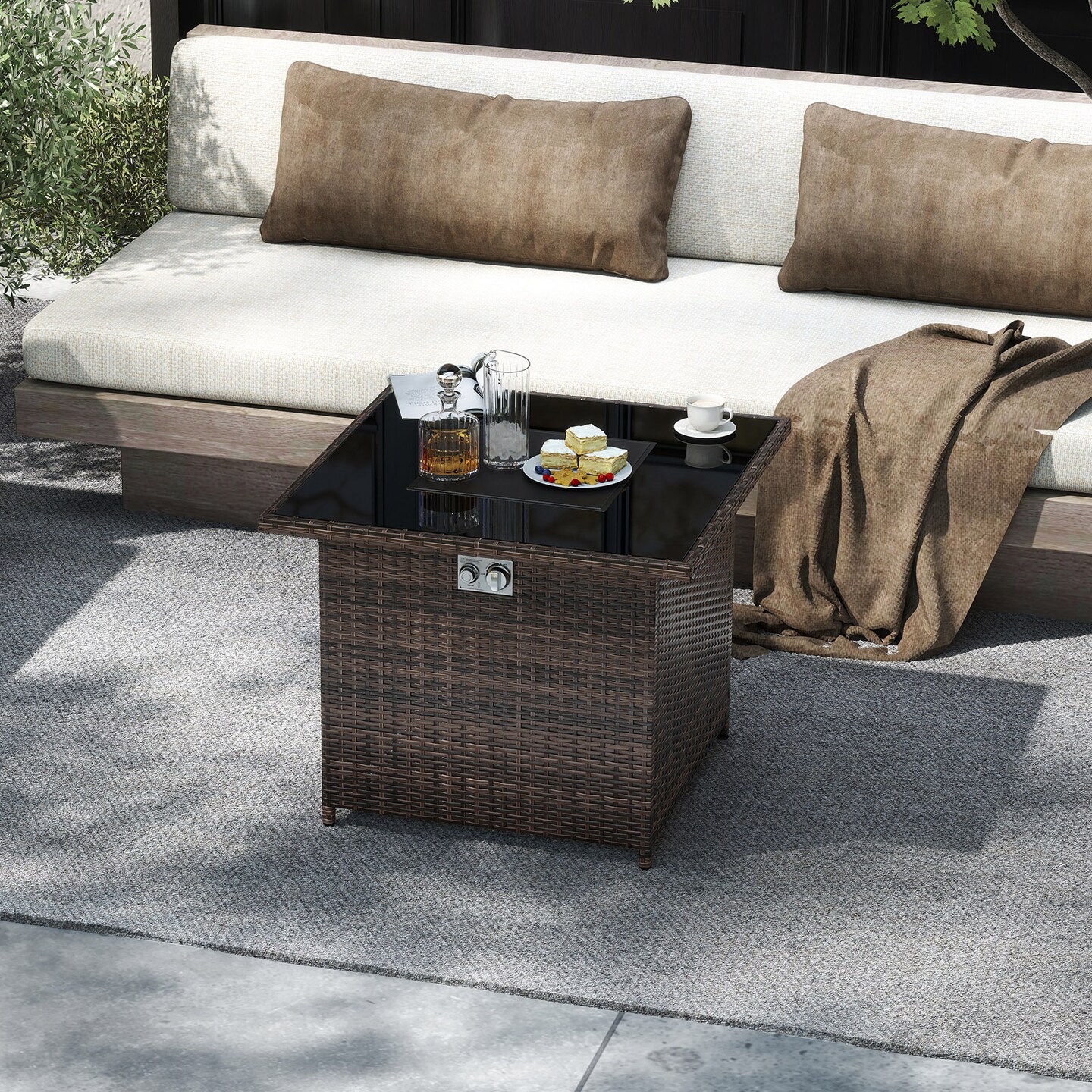 32.5 Inch Outdoor Propane Fire Pit Table – Tempered Glass Top, 50,000 BTU