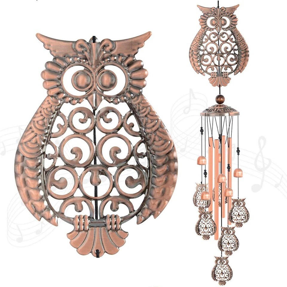 33" Owl Metal Wind Chime with Aluminum Tubes – Outdoor Garden & Yard Décor Gift