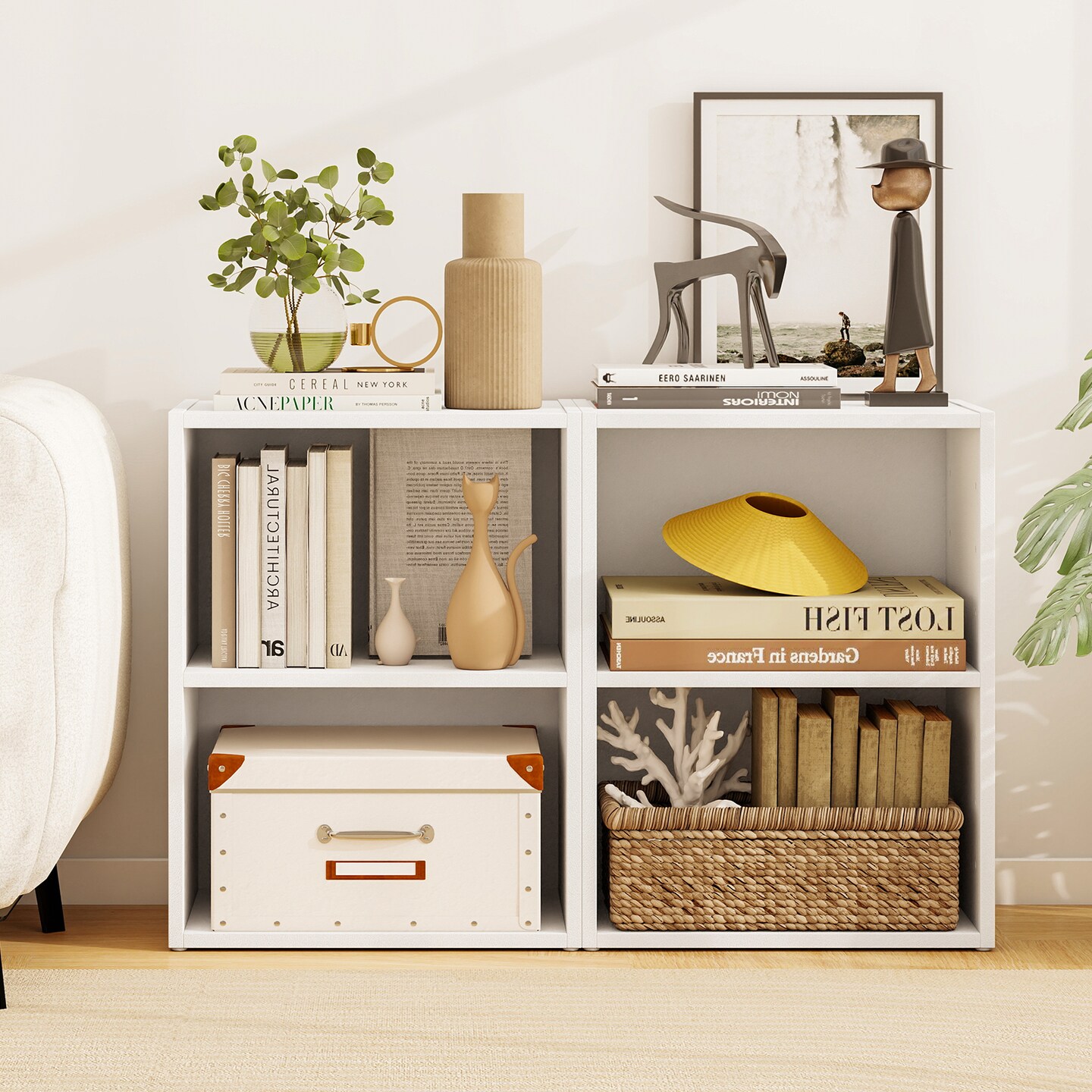 2-Tier Open Storage Cabinet MDF Wood Veneer Strong Load Bearing