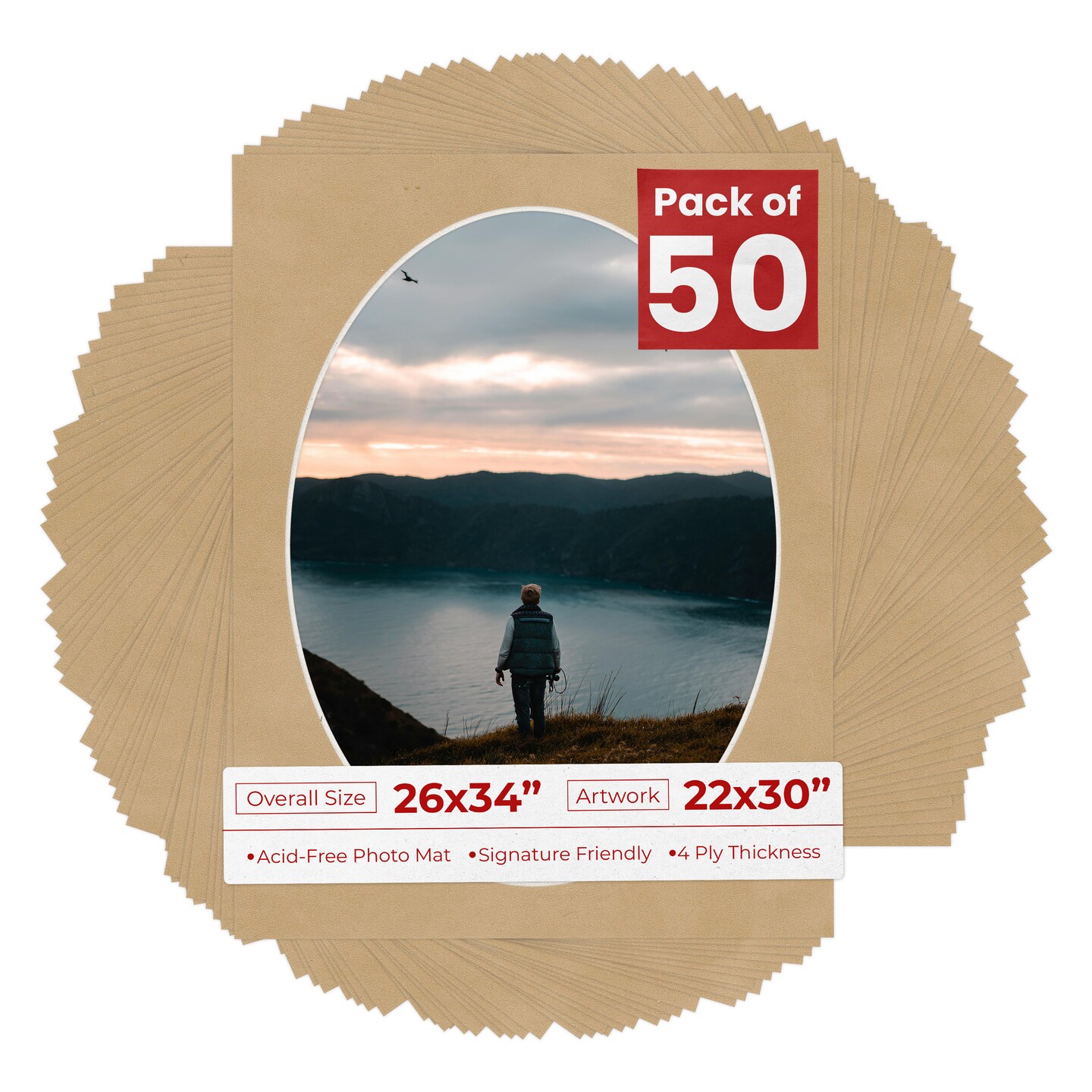 Beige Suede Mat Board for 26x34 Frames - Oval Opening for 22x30 Photos