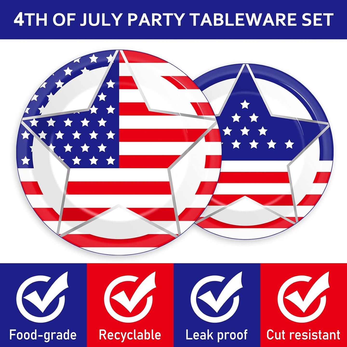 96 PCS 4th of July Party Set with Plates, Napkins, Tableware – American Flag Decor for 24 Guests
