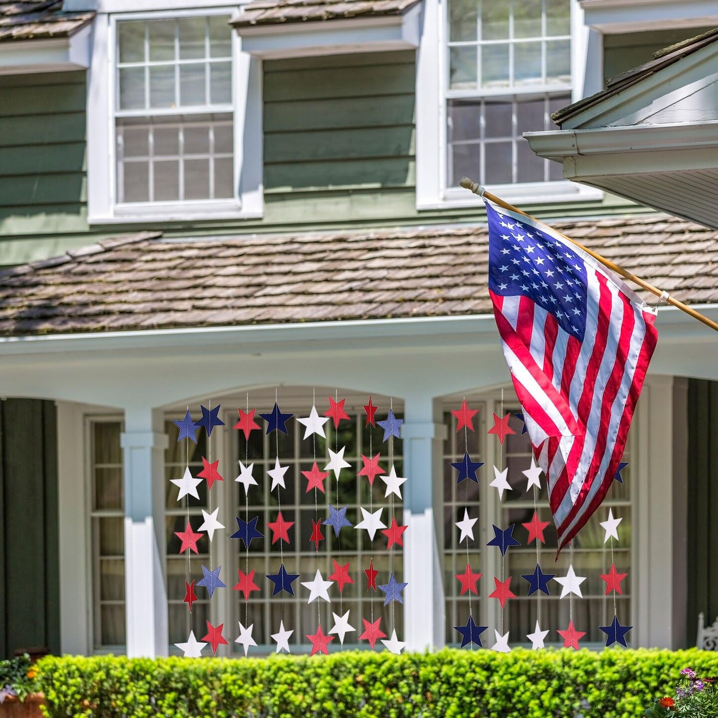 8 Strands Patriotic Star Streamers Banner Garland for 4th of July Party