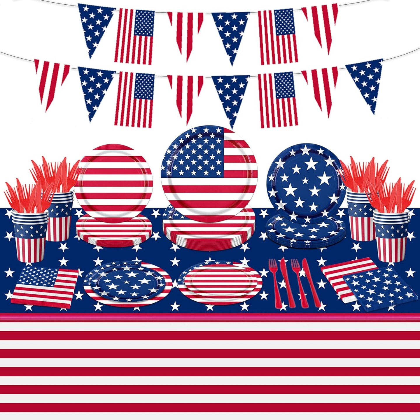 142Pcs American Flag Party Decorations Memorial Day 4th of July Patriotic Tableware Disposable