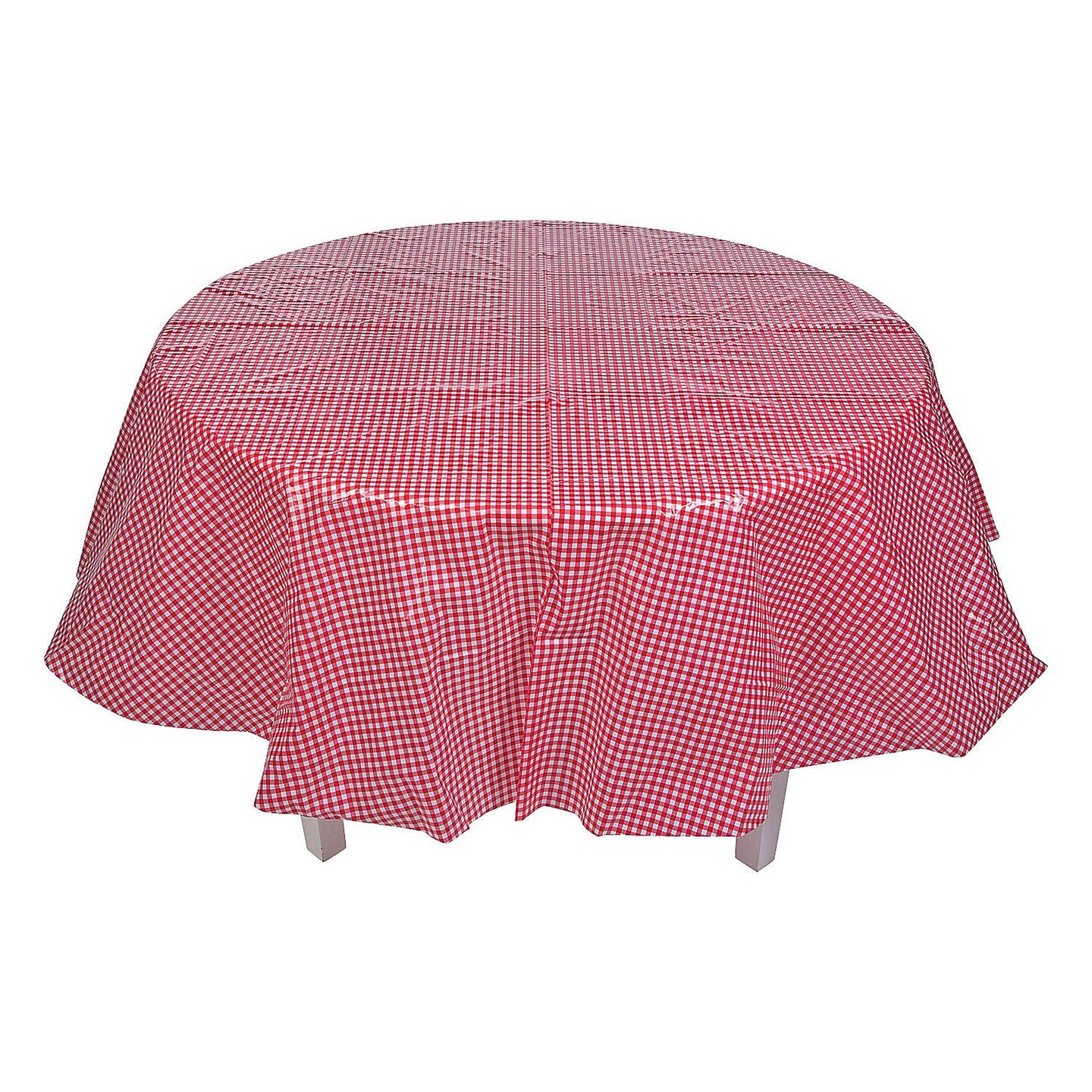 4th of July Red Gingham Round Plastic Tablecloth Party Decor 82"