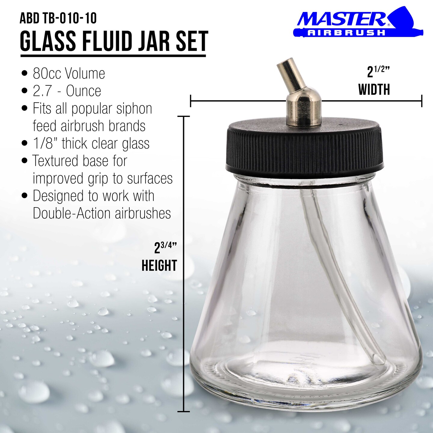 (Pack of 10) TB-010 Empty 2.7-Ounce (80cc) Glass Jar Bottles with 30 Degree&#xAD; Down Angle Adaptor Lid Assembly - Fits Dual-Action Siphon Feed Airbrushes