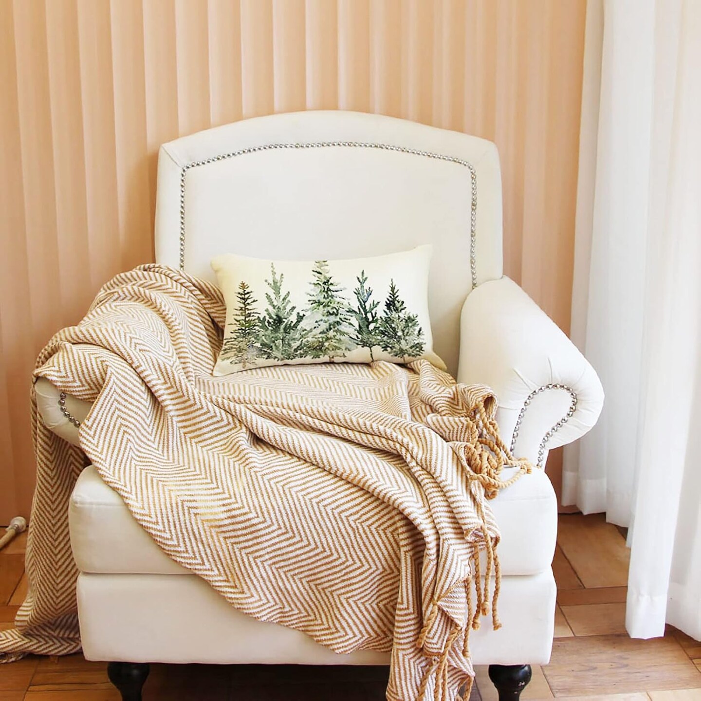 Christmas Winter Trees Lumbar Throw Pillow Cover 12x20 Inch, Holiday Cushion Case for Sofa & Couch Décor