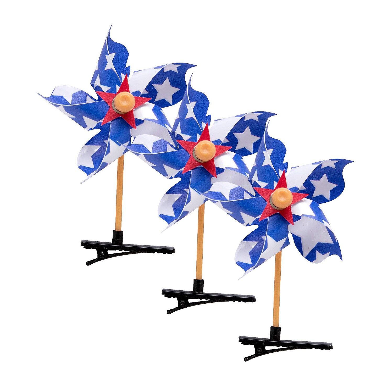 4th of July Patriotic Red White &#x26; Blue Pinwheel Hair Clips 12 Pieces