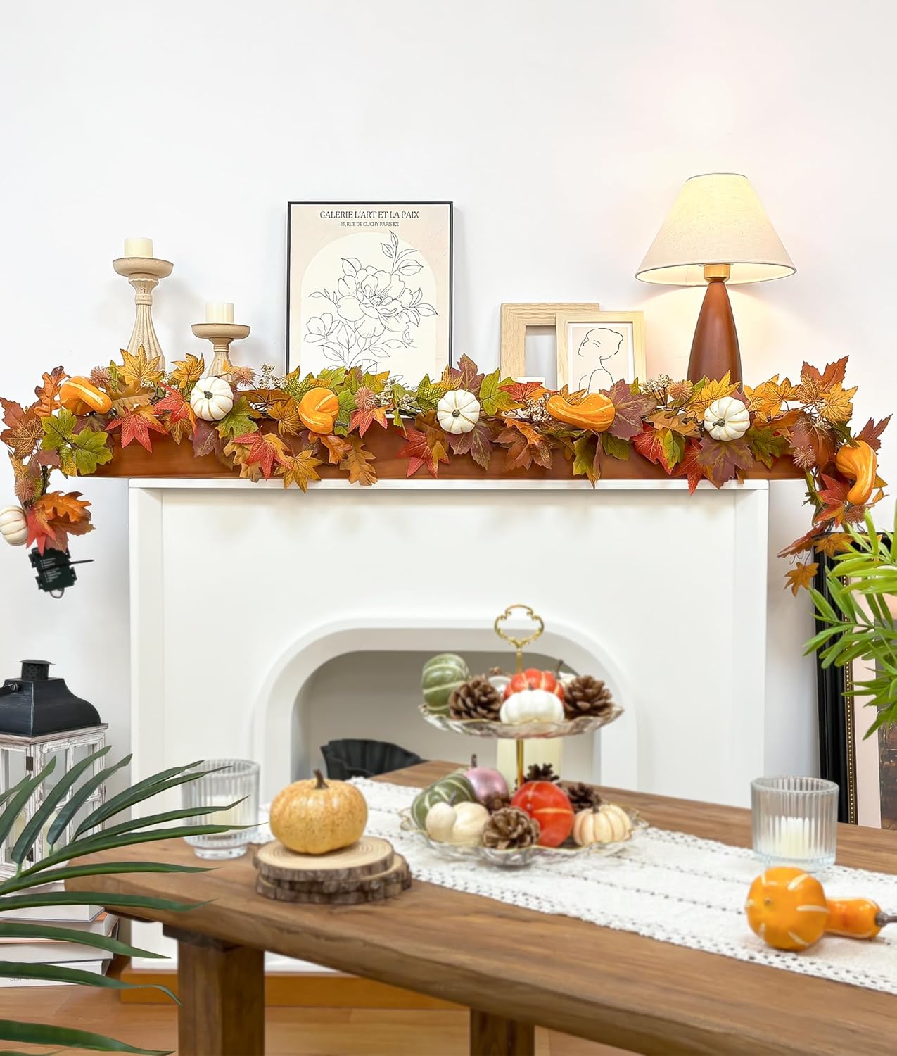 6ft Pumpkin Maple Leaf & Berries Fall Garland with Light String - Fall Decor for Home(10.55 x 10.51 x 3.82 inches)