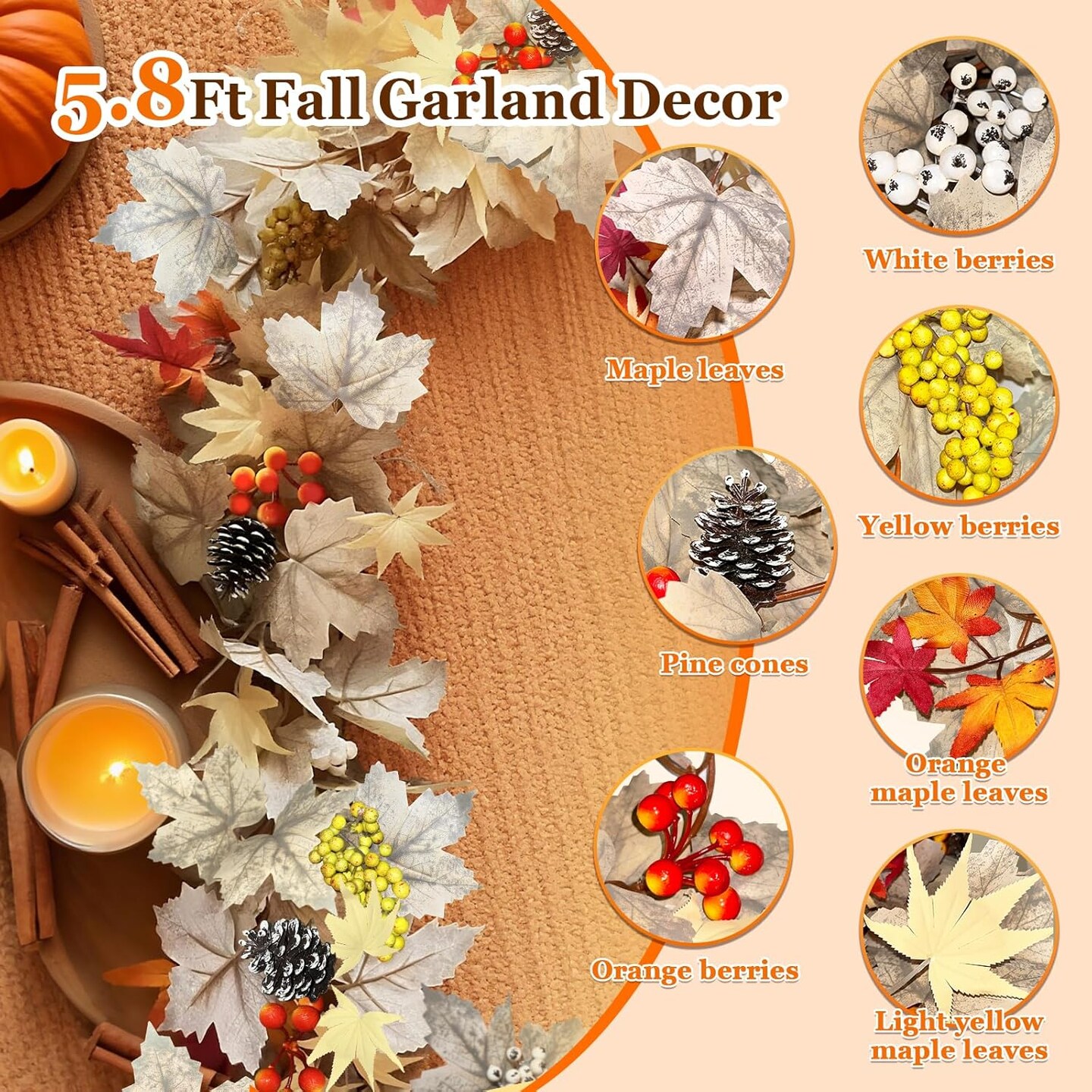 5.8Ft Fall Garland Decor(Light Yellow)9.21 x 9.13 x 2.87 inches