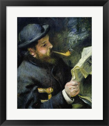 Framed Art Claude Monet reading a newspaper by Pierre-Auguste Renoir Wall Decor 18x24 Artwork