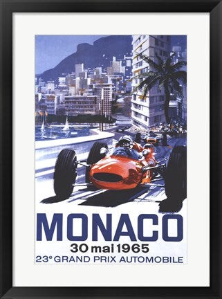 Framed Art Grand Prix Monaco 30 Mai 1965 Wall Decor 18x24 Artwork