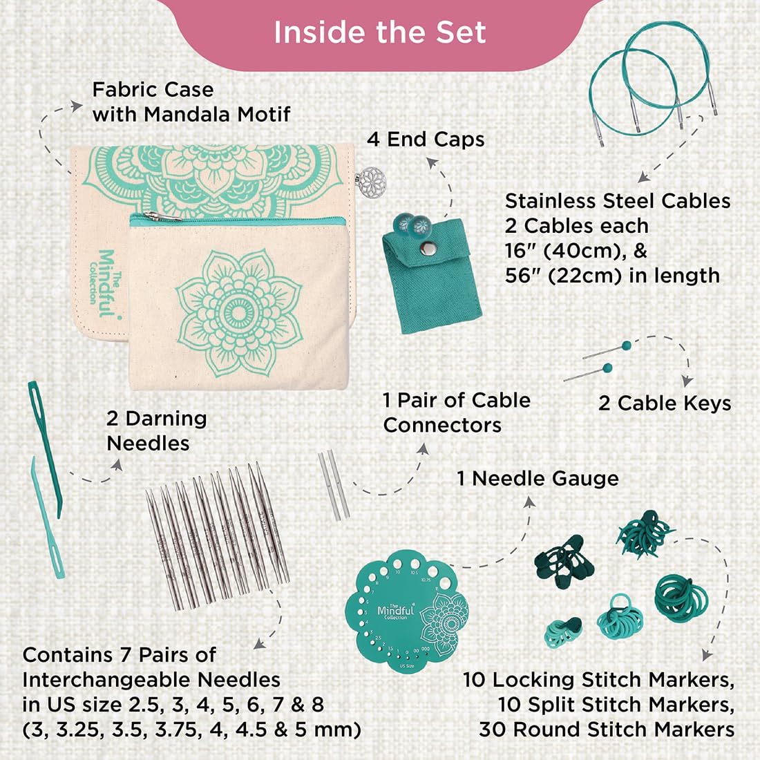 KnitPro The Mindful Collection Grace Interchangeable Circular Needle Set 4" (10cm)