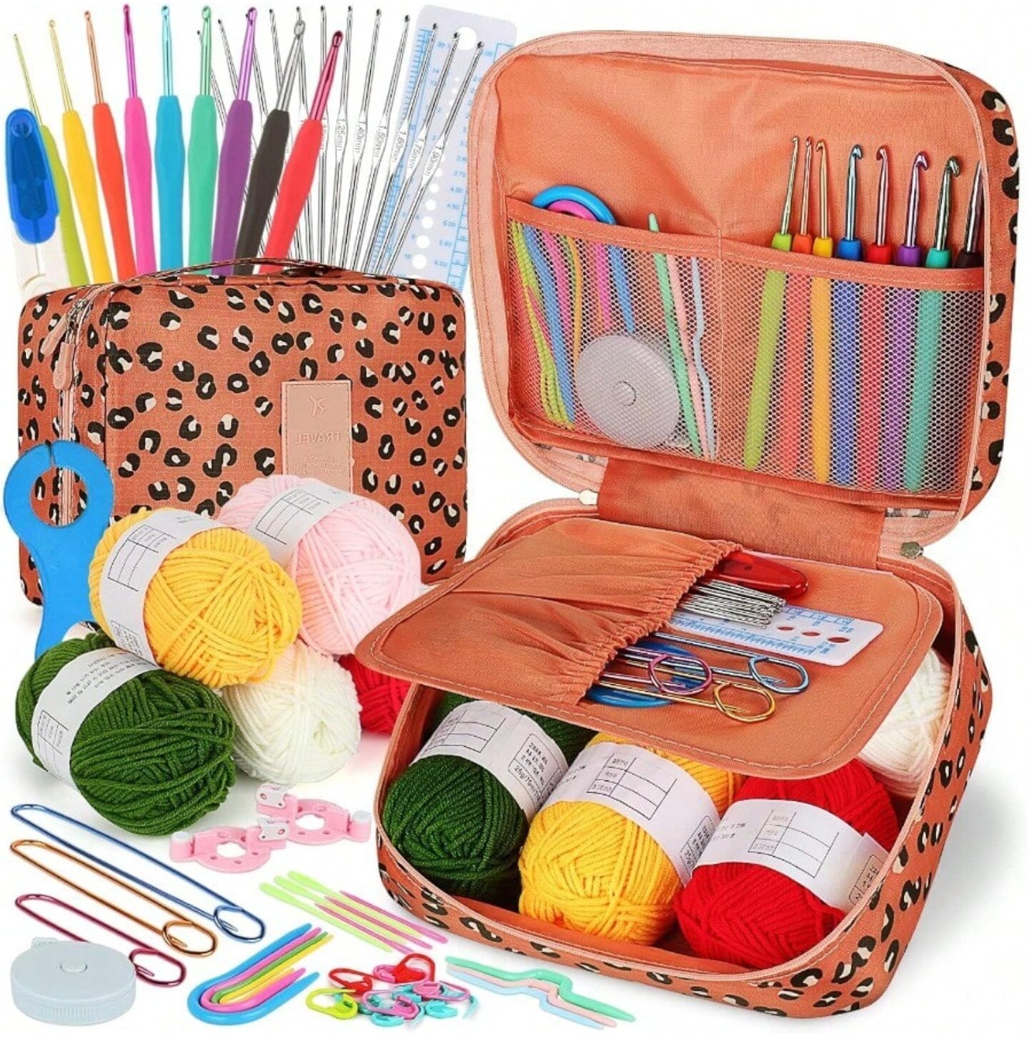 58‑Piece Portable Beginner Crochet Kit – Ergonomic Crochet Hooks, Yarn & Travel‑Ready Crochet Supplies Set