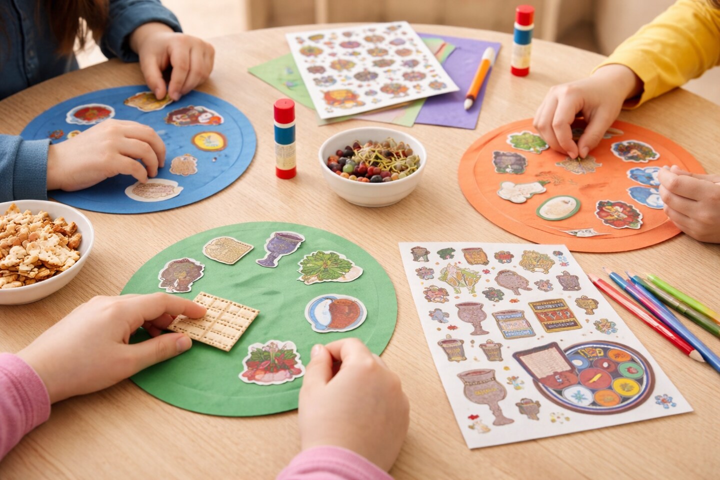 Passover Stickers 2 Sheets – Pesach Seder Themed Craft Stickers with Plagues, Seder Plate & Afikomen for Kids Crafts & Scrapbooking