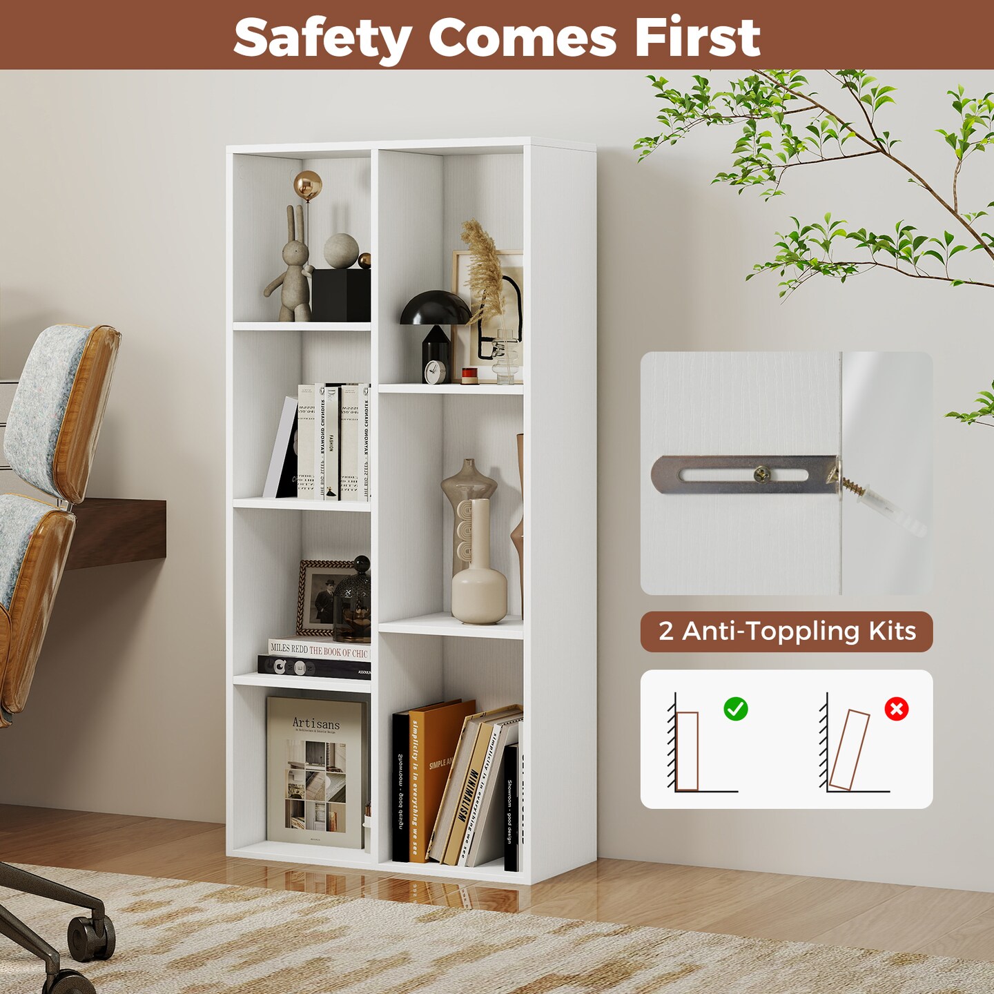 7-Compartment Storage Shelf Freestanding, Vertical and Horizontal Options