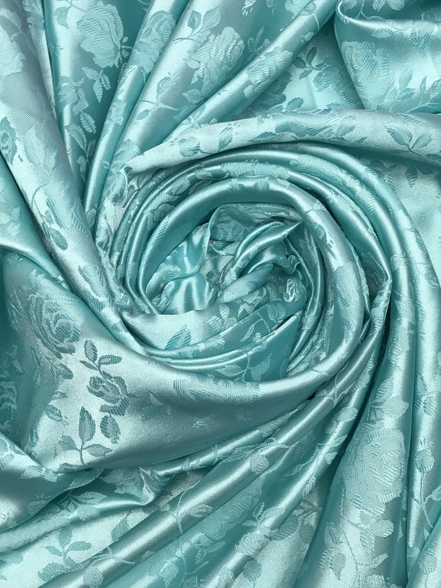 1 Yard Aqua Reversible Jacquard Satin Fabric for Drapes Clothing Tablecloth Crafts 58/60 Inches Width