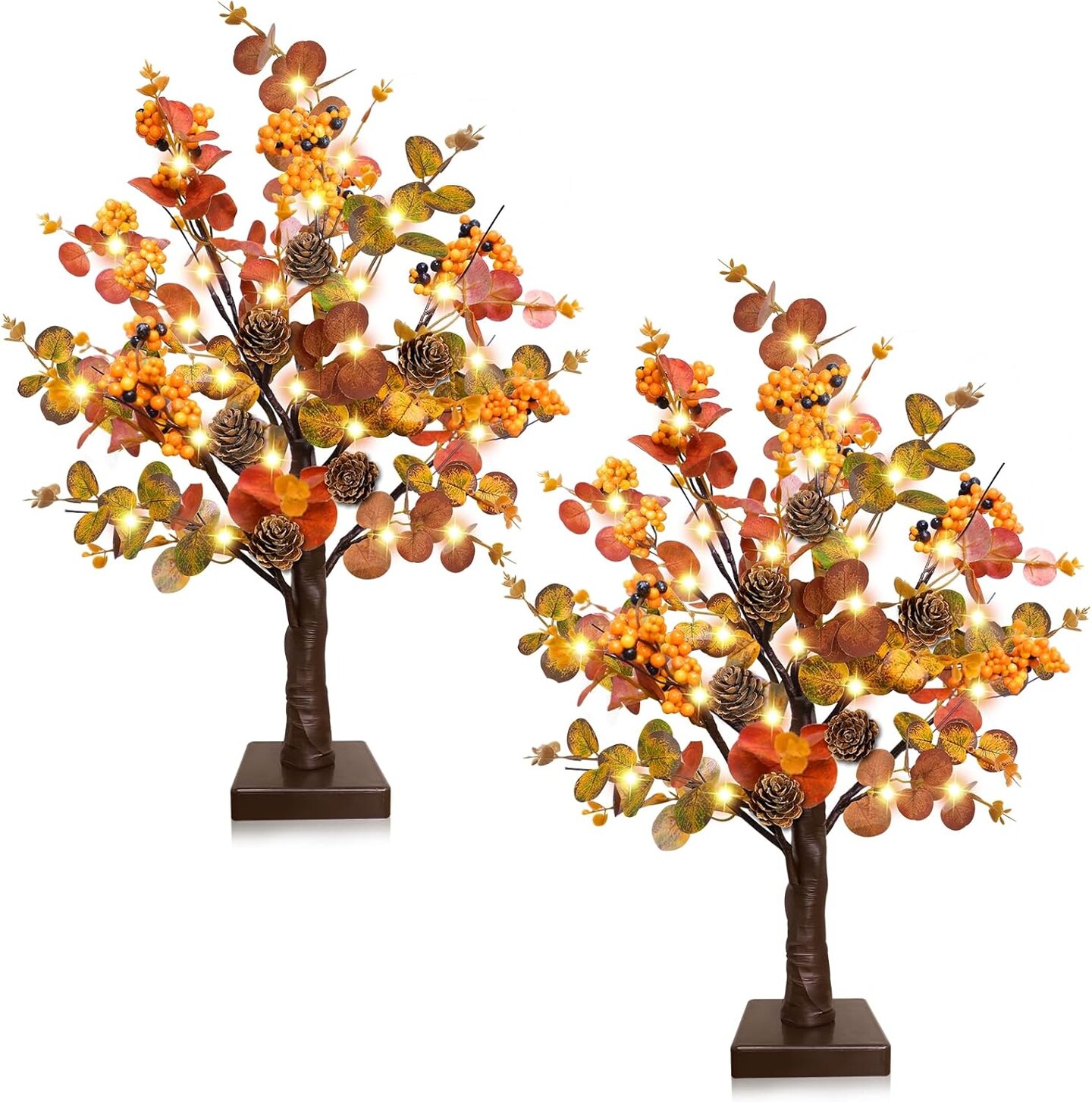 2 Pack Fall Decor Tabletop Fall Tree with 48 LED Battery Operated,18 Inch
