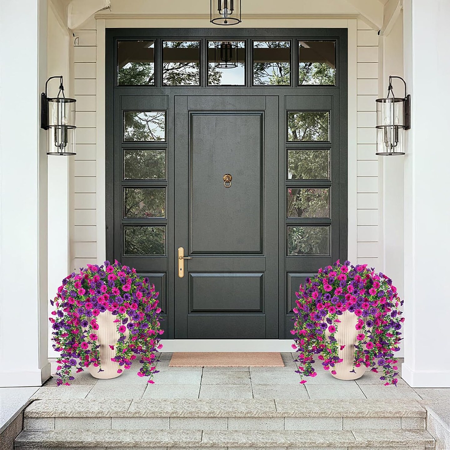 2pcs Fake Morning Glory Eucalyptus (Dark Purple Light Purple) 13.77"D x 7.8"W x 4.7"H