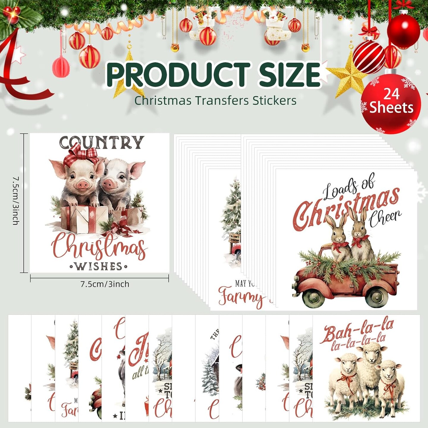 24 Sheets Vintage Christmas Rub On Transfers for Crafts