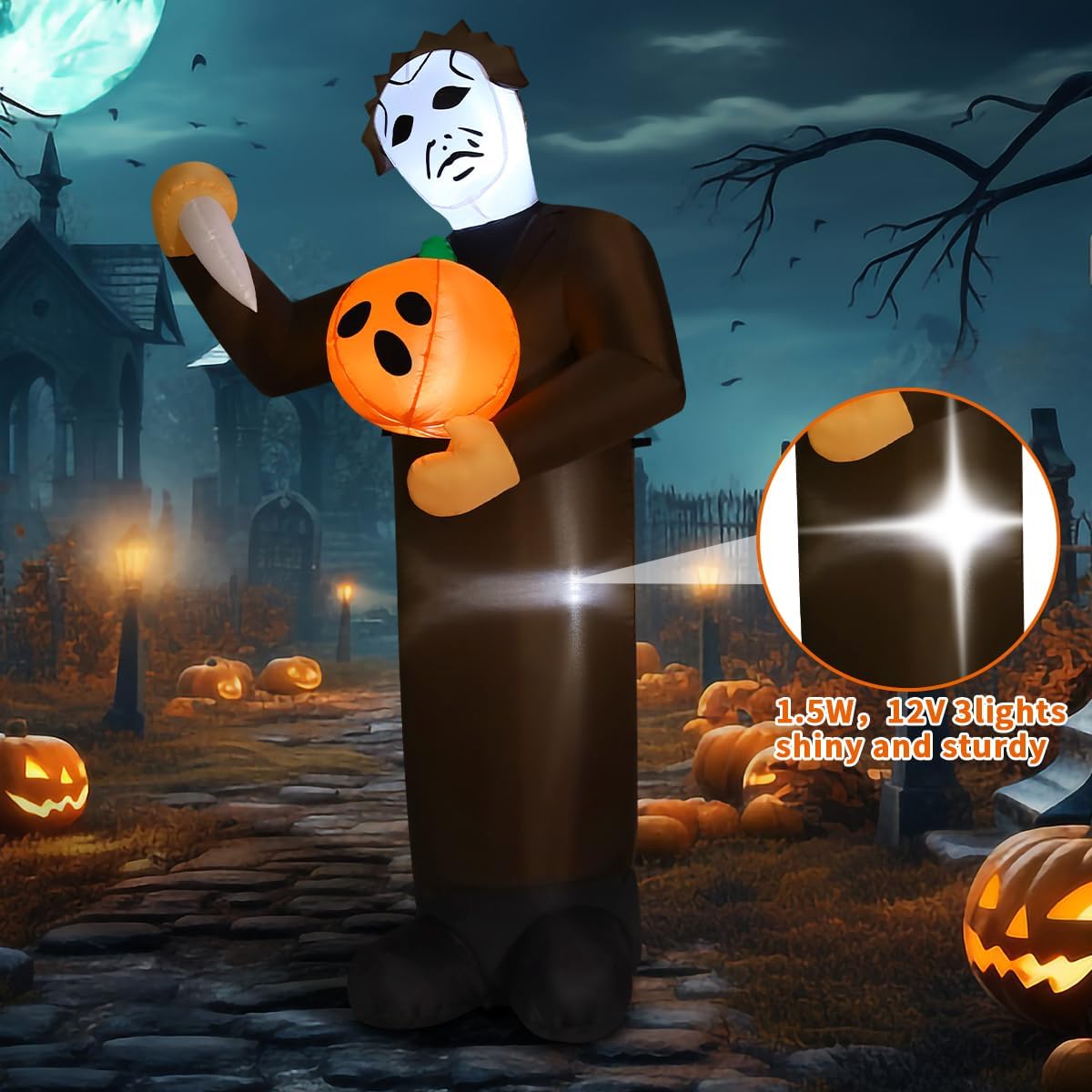 GOOSH Halloween Inflatable 6FT Scary Pumpkin Killer with Built-in LEDs