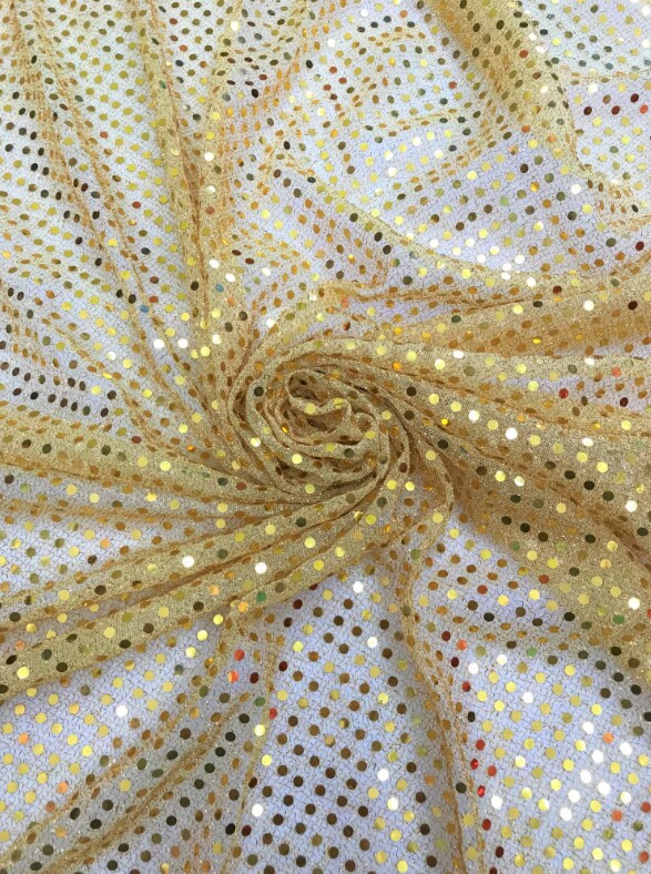 1 Yard Gold Confetti Sequin Mesh Fabric Polyester Mini Sparkle Tulle 42&#x2033; Wide