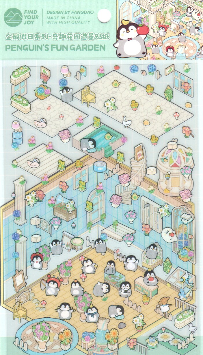 Cute Penguin House Isometric Stickers, 3D Sticker Scene, Adorabilities