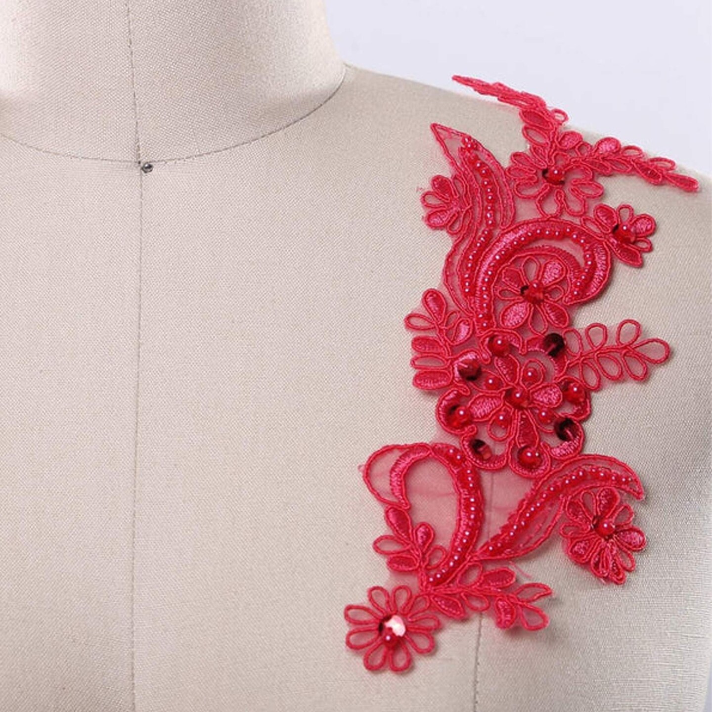 Coral Pink Lace Applique Sequin Beaded Alençon Pair for Dance, Gown & Costume Embellishment