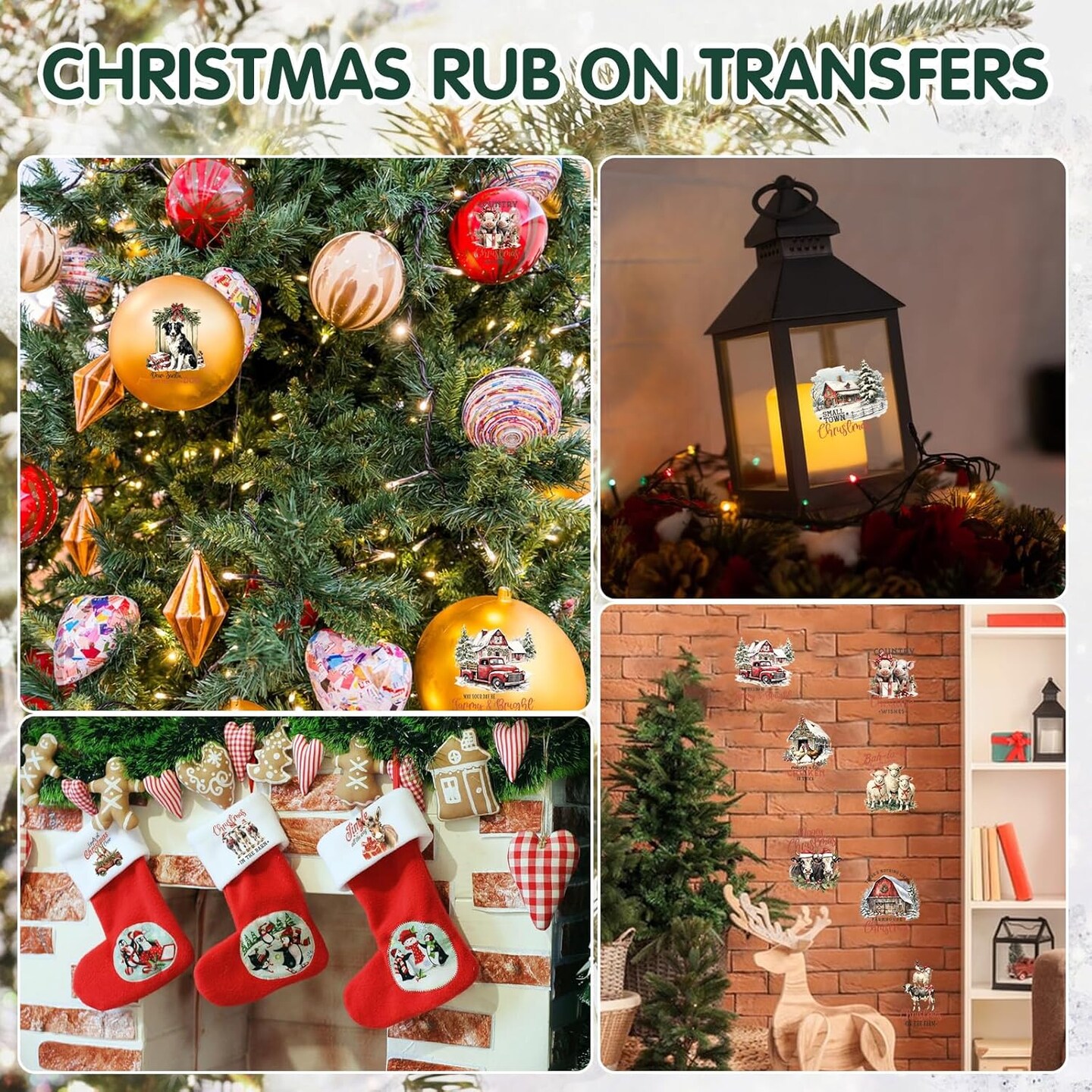 24 Sheets Vintage Christmas Rub On Transfers for Crafts