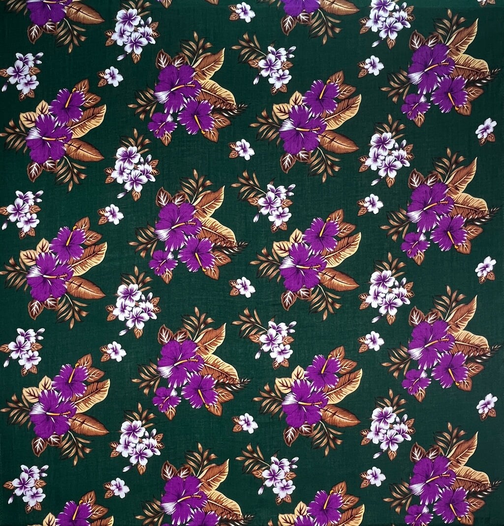 1 Yard Hibiscus Plumeria Tropical Leaves Cluster Rayon Fabric