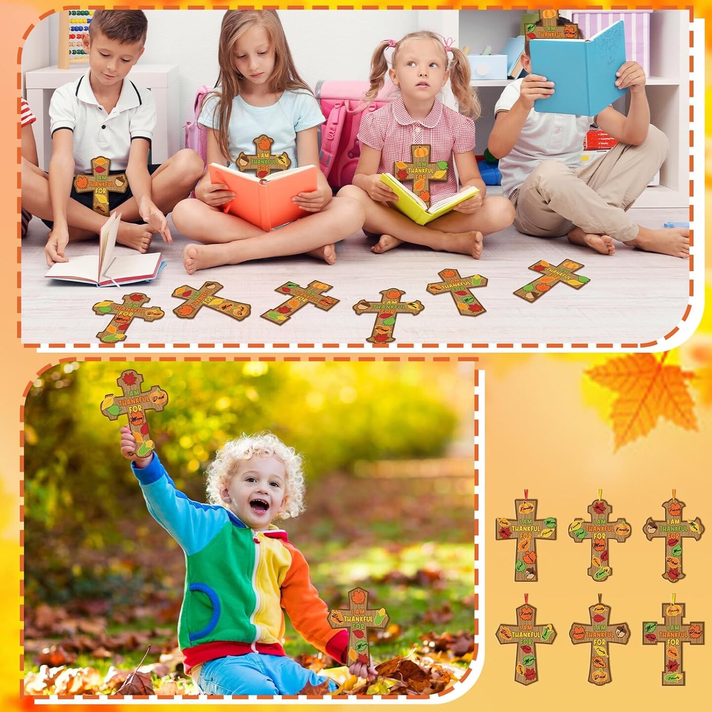 24 Pcs Religious Fall Cross Craft DIY Thanksgiving