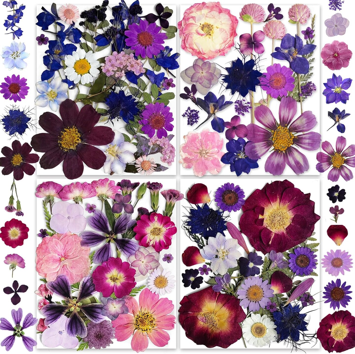 150PCS Purple Dried Pressed Flowers with Butterfly Stickers – Real Nature Floral Set for Resin DIY, Jewelry, Candle, Soap, Vase, Nail, Card, Scrapbook & Craft Projects (Purple)