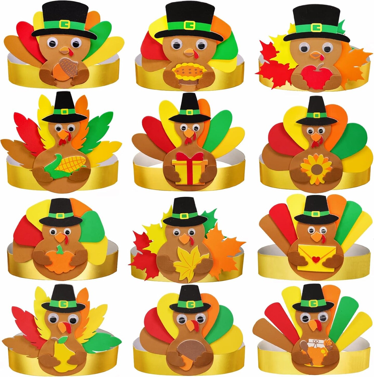 24 Sets Thanksgiving Turkey Headbands Fall Craft Kits