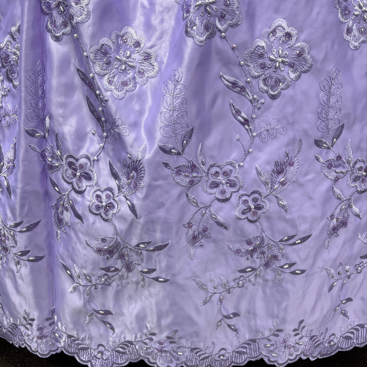 1 Yard Beaded Bridal Lace Fabric Embroidered on 100% Polyester Satin 54" Wide