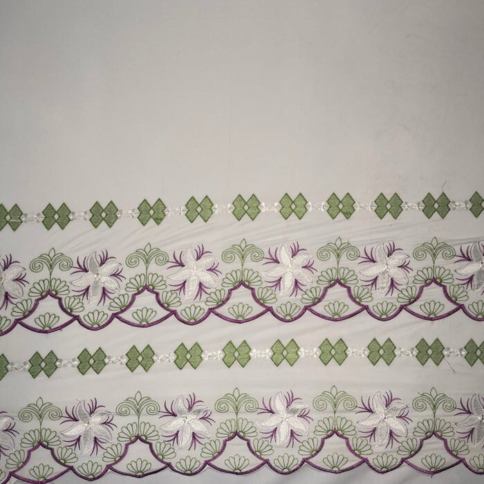 1 Yard Plumeria Flower Embroidered Double Border Fabric 100% Polyester 56 Inches Width