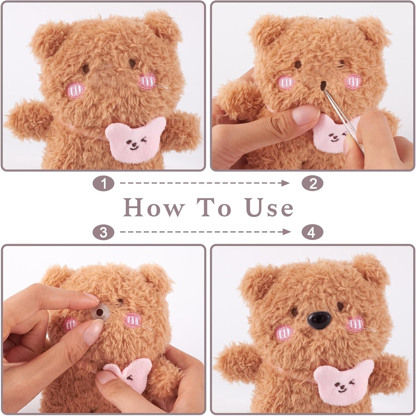 100 Sets Black Plastic Safety Noses with Washers – DIY Doll, Puppet, and Plush Animal Crafts